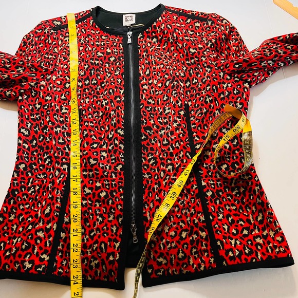 Anne Klein Leopard Print Full Zip Blazer Jacket Red Black Size 12 - Picture 10 of 12